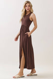 Solid Sleeveless Midi Dress with Front Slit - VD40755