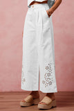 FLORAL EYELET EMBROIDERED WIDE LEG PANTS