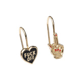 F*ck Off Heart & Middle Finger Earrings - Gold Swear Word