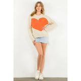 Colorblock Heart Knit Sweater