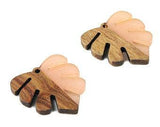 Resin and Wood Monstera Leaf Earrings