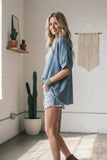Mineral washed Striped Button Down Top