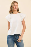 CT9466-Relaxed Fit Flutter Sleeve Linen-Blend Top