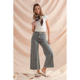 WASHED STRIPE DENIM FRAYED HEM PANTS