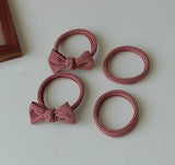 Red Striped Bow Seamless Hair Ties (Set of 4)