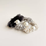 Velvet Tulle Pearl Scrunchies (Set of 3)
