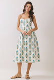 CD06867-Floral Print Back Zipper Sweetheart Midi Dress