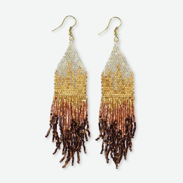 Claire Ombre Beaded Fringe Earrings Mixed Metallic Wholesale