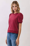 Crew Neck Short Puff Sleeves Knit Top