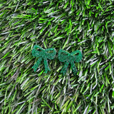 Bow Studs - Green Glitter // Jewelry, Earrings, Game Day, Christmas