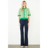 Short Sleeve Floral Pattern Button Up Top