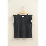 Ruffle Cap Sleeve Crew Neck Top