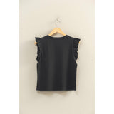 Ruffle Cap Sleeve Crew Neck Top