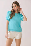 Crew Neck Short Puff Sleeves Knit Top
