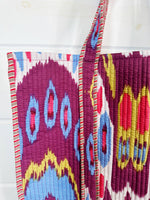 Cotton Quilted Block Print Tote Bag - Plum Ikat Tie Dye