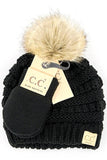 C.C Baby Solid Ribbed Pom Beanie and Mitten Glove