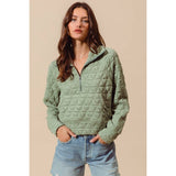 TRIANGLE QUILTED ZIP UP NECK TOP WITH POCKET