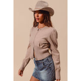 ZIP UP FRONT SWEATER CROP JACKET WITH RIBBED HEM