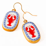 Ceramic Lobster Earrings Gold Plated Coastal Nautical