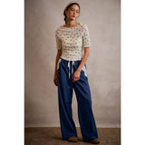 POCKET LACE TRIM WIDE LEG PULL ON DENIM PANT