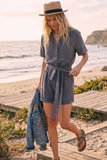 MINEREAL WASHED TIE WAIST OVERALL ROMPER