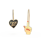 F*ck Off Heart & Middle Finger Earrings - Gold Swear Word