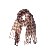 Soft Two Tone Houndstooth Chunky Fleece Oblong Tassel Scarf