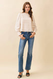 CT9536-Lace High Neck Back Keyhole Puff Sleeves Blouse