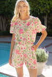36735 Scallop Hem Detail Embroidered Floral Print Short