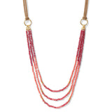 Sale - Triple Layer Beaded Necklace With Suede Accent