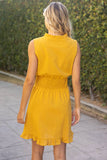 36667 Smocked Waist Zip Up Sleeveless Mini Dress
