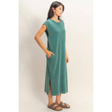Mineral Wash Cap Sleeve Midi Dress