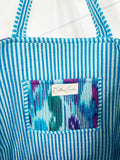 Cotton Quilted Block Print Tote Bag - Aqua Blue Ikat Tie Dye
