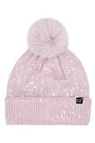 C.C All Over Clear Sequin Pom Beanie: Light Gray