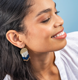 Claudia Curved Pattern Short Beaded Fringe Earrings Navy Wholesale