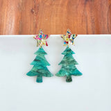 Star Christmas Tree Earrings - Green Shimmer // Holiday, Jewelry