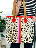 Harmony Colorful Striped Real Leather Tote Bag Purse