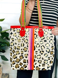 Harmony Colorful Striped Real Leather Tote Bag Purse