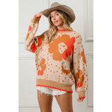 Orange FLOWER PATTERN SWEATER