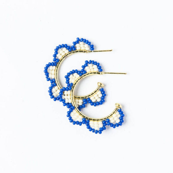 Luna Beaded Scallop Gold Hoop Lapis Blue