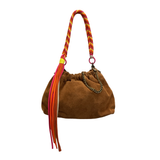 Plissa M suede leather bag: CAMEL