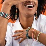 Sage Mixed Stripe Beaded 10 Strand Stretch Bracelet Set Teal + Poppy Wholesale