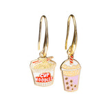 Ramen Noodles & Boba Tea Earrings - Gold Junk Food Statement