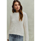 FUZZY PLUSH DIMENSIONAL CREW NECK SWEATER KNIT TOP