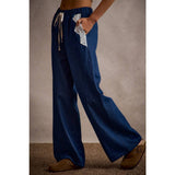 POCKET LACE TRIM WIDE LEG PULL ON DENIM PANT