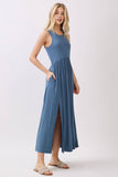 Solid Sleeveless Midi Dress with Front Slit - VD40755