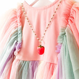 Kids Strawberry Charm Necklace with Green Beads