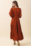 CD06459-Ruched Detail Tiered Short Sleeves Maxi Dress