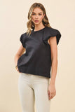 CT9466-Relaxed Fit Flutter Sleeve Linen-Blend Top