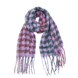 Soft Two Tone Houndstooth Chunky Fleece Oblong Tassel Scarf